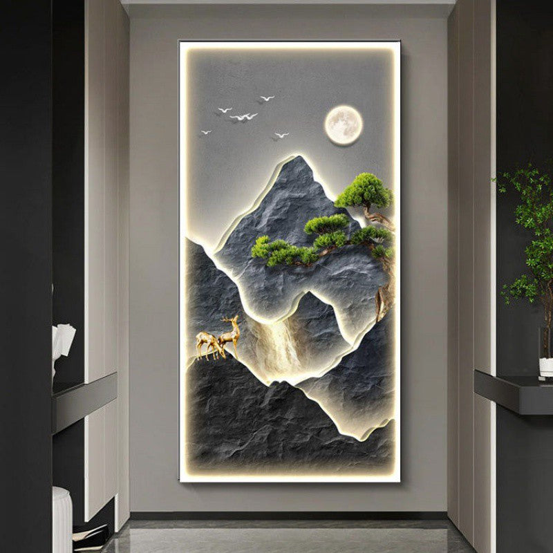 Modern Light Luxury Entrance Painting – LED Landscape Wall Art for Home Decoration.