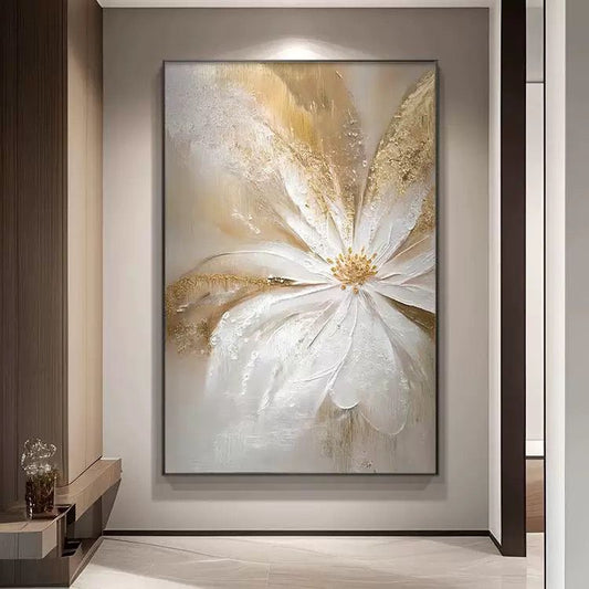 Handmade Gold Foil Oil Painting – Modern Grey Texture Canvas Wall Art for Living Room.