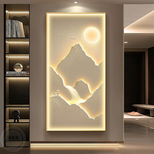 Modern Light Luxury Entrance Painting – LED Landscape Wall Art for Home Decoration.