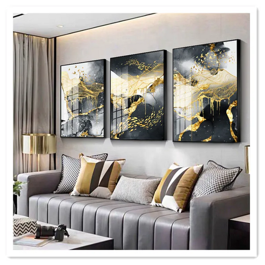 Gray & Golden Abstract Canvas Art – Modern Luxury Wall Print for Home Decor.