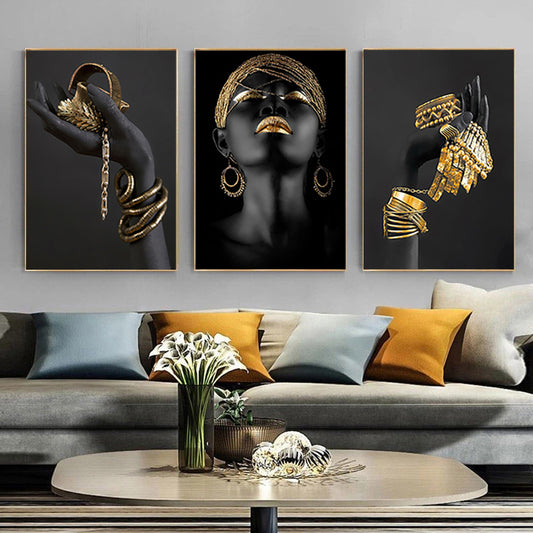 African Woman with Gold Jewelry Canvas Print – Portrait Wall Art for Home Decor.